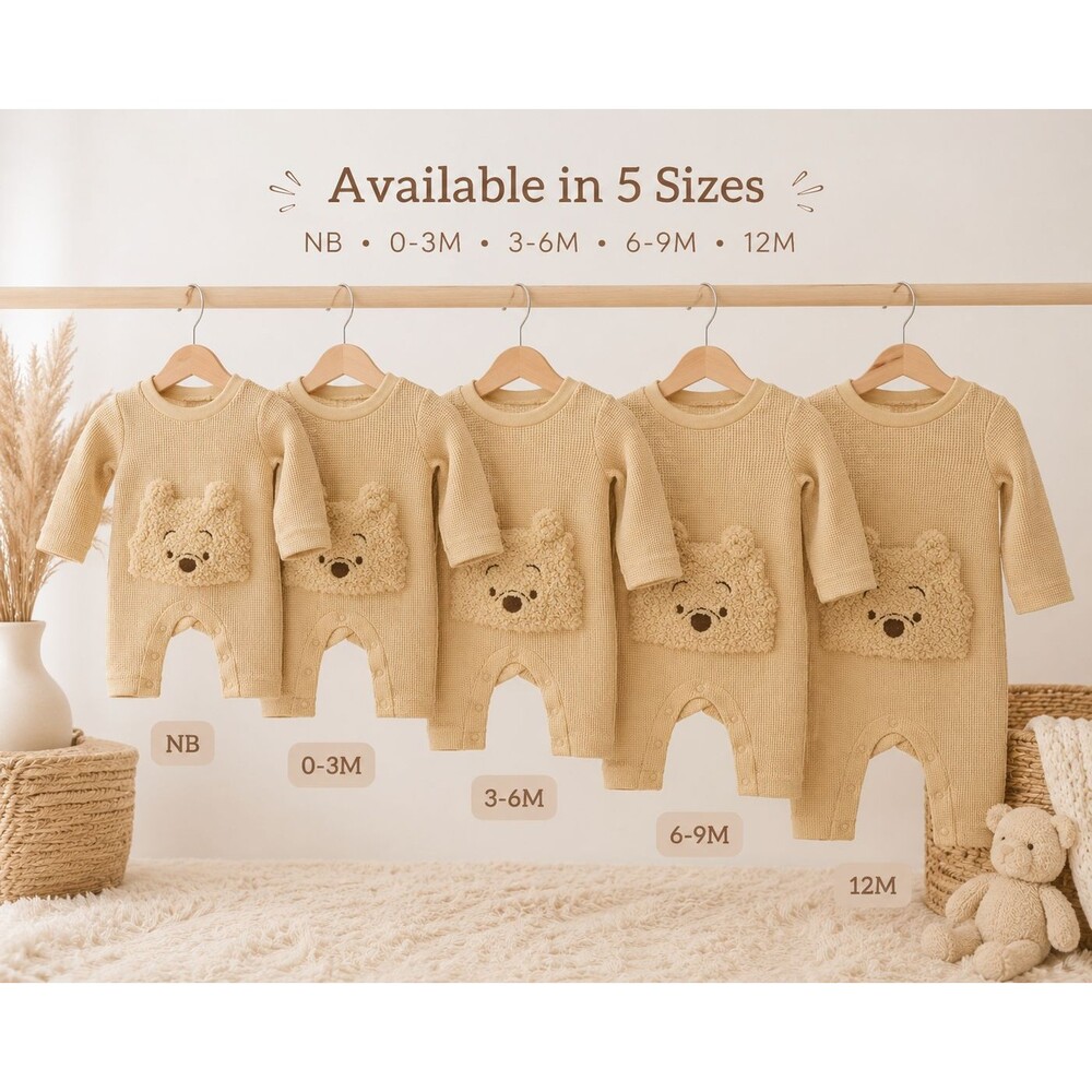Disney Baby Cloud Island Pooh Waffle Knit Sleeper Romper BNWT NB–12M